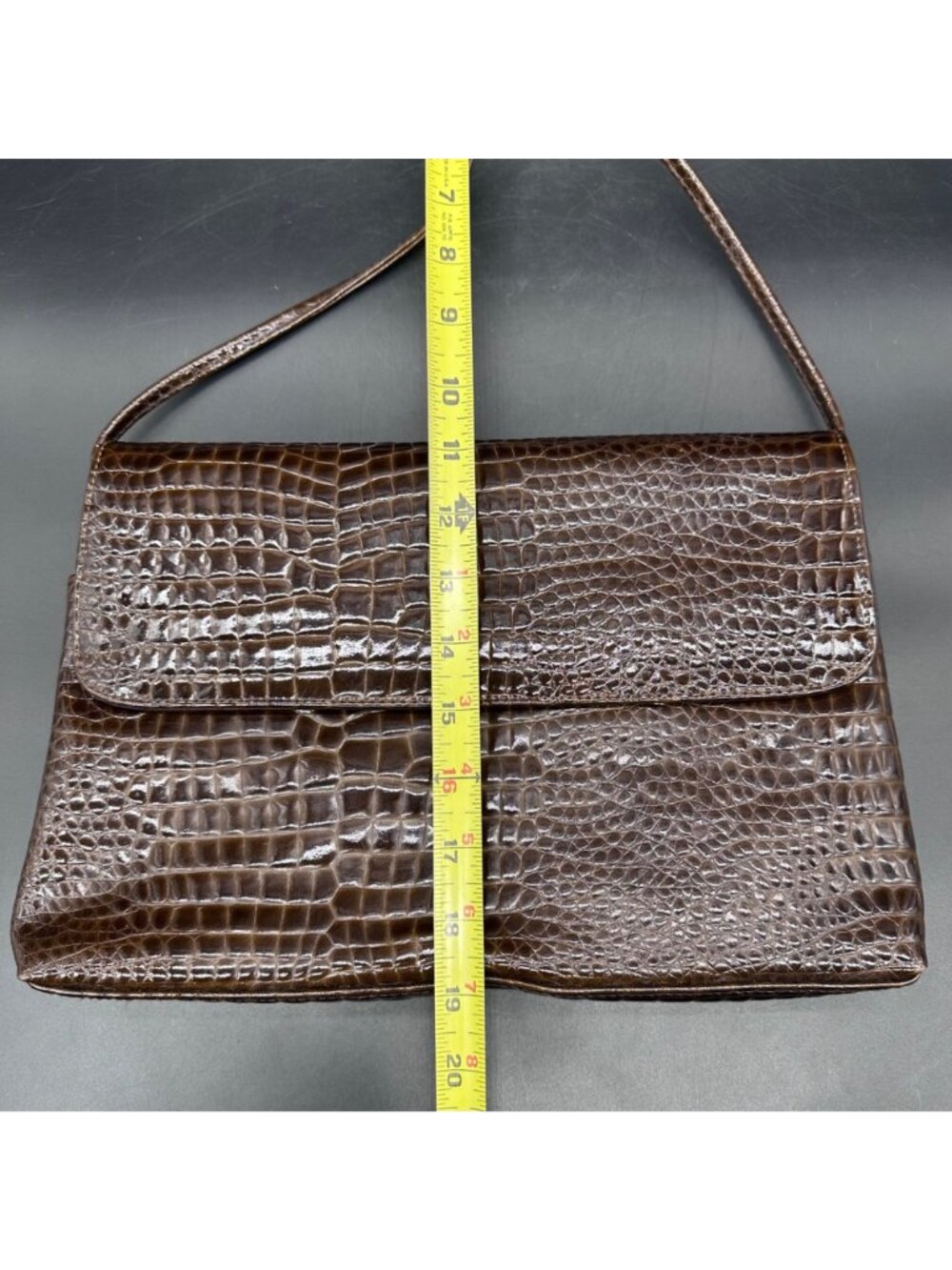 Vintage Brown Shoulder Bag Purse Faux Crocodile Retro Fashion Accessory - Picture 8 of 10